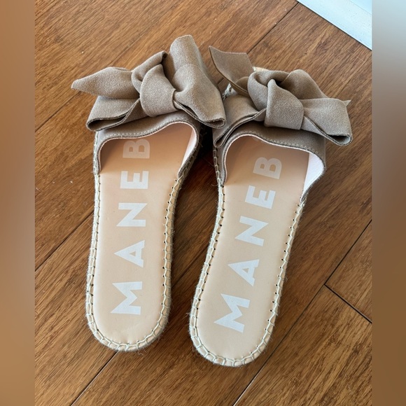MANEBI HAMPTON FLAT SUEDE BOW SANDAL-VINTAGE TAUPE WOMENS 39/US 9 - Picture 5 of 8